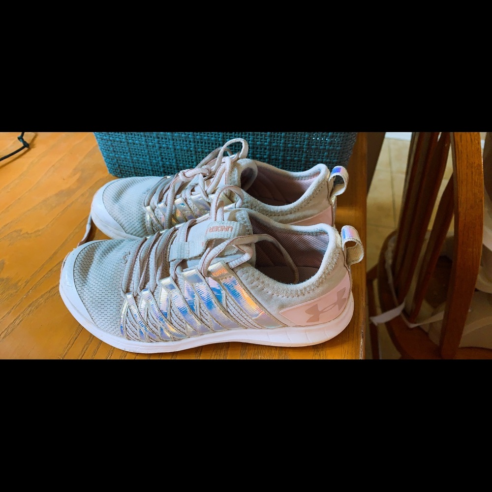 Girls light pink metallic under armor shoes